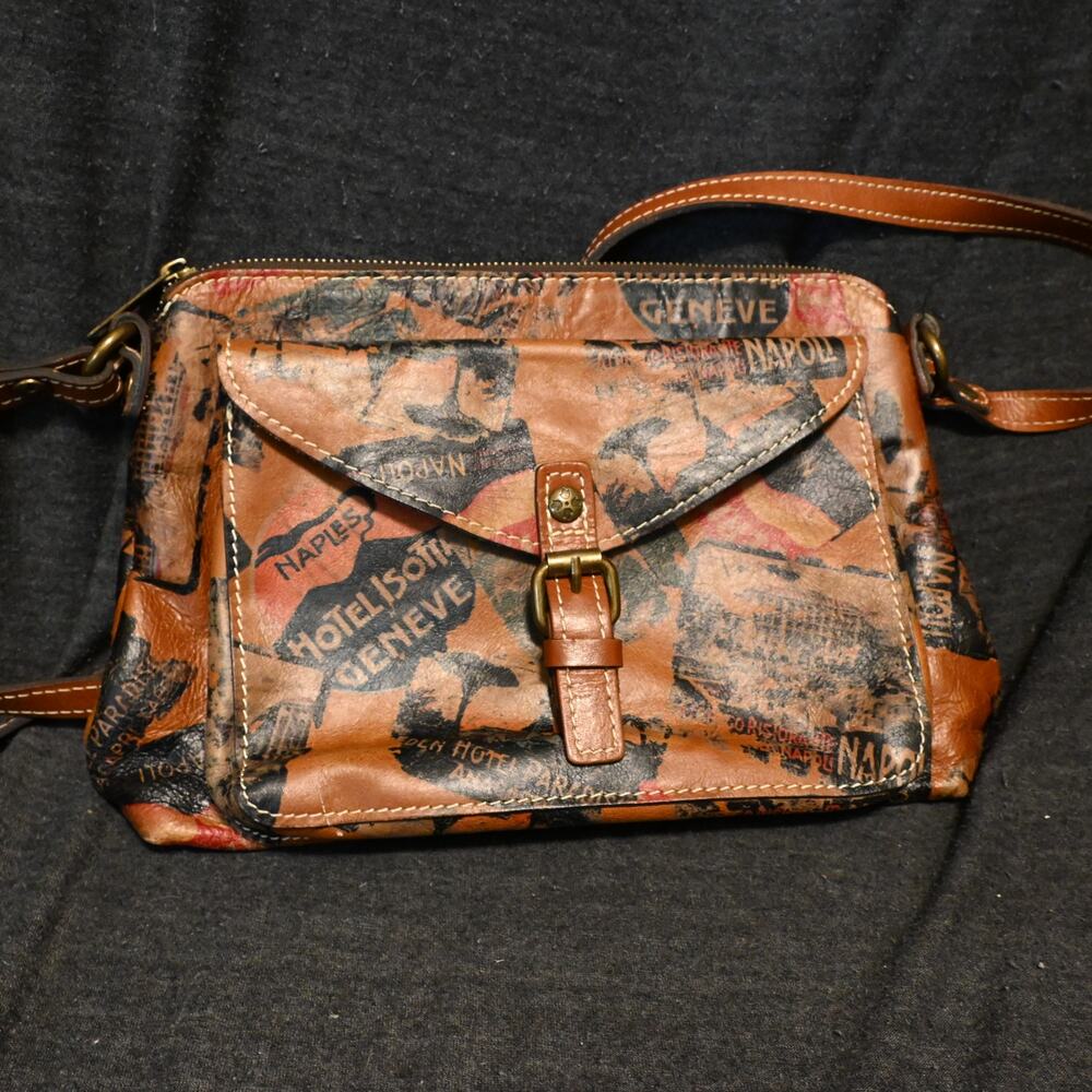 Patricia Nash Leather Crossbody European Trip Map Adjustable Strap Bag Purse - Picture 1 of 5